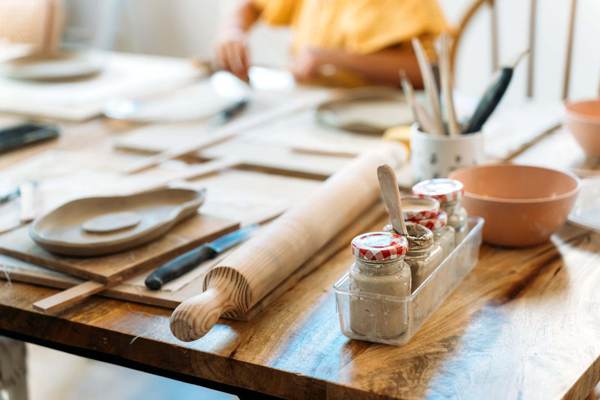Workshop kitchen with ingredients and utensils